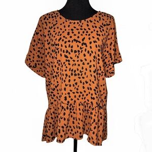 Women’s Leopard Peplum Top Brown Black Large Dress Up Boutique Made In USA Boho